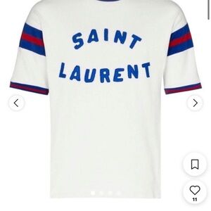 Saint Laurent White Tee with Blue and Red Trim